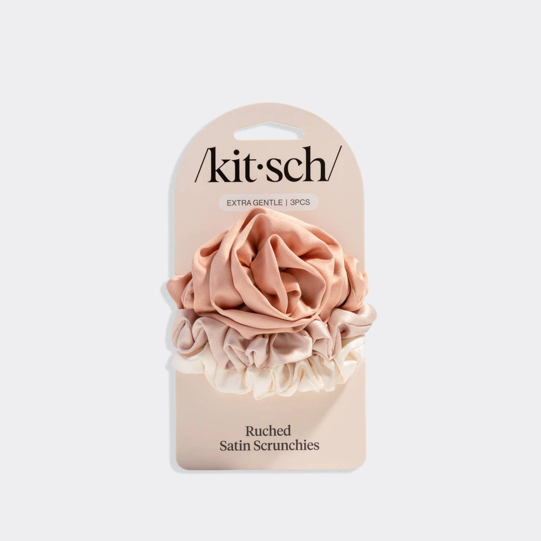 Kitsch Rosette Ruched Satin Scrunchies 3pc Set - Terracotta