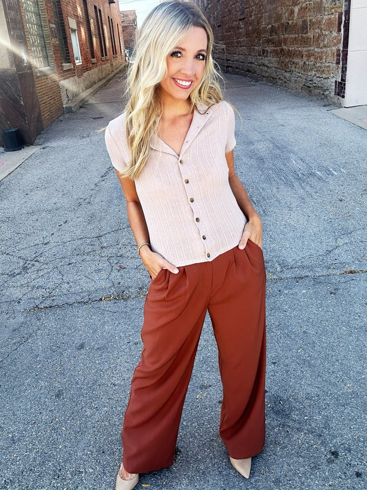 Sadie & Sage Midday Latte Pleated Pants