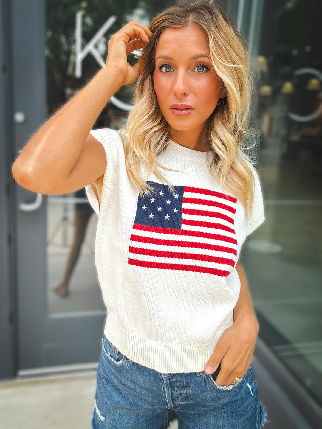 Sadie & Sage American Dream Flag Sleeveless Sweater