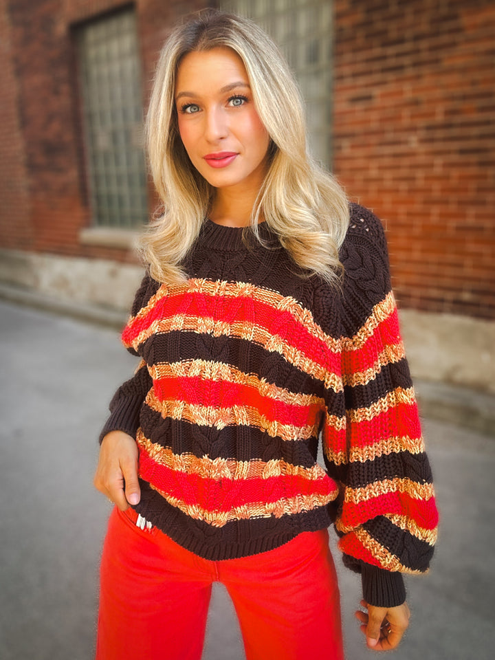 Free People Frankie Cable Stiped Sweater
