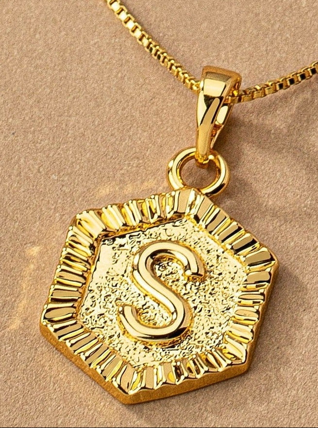Gold Hexagon Initial Charm