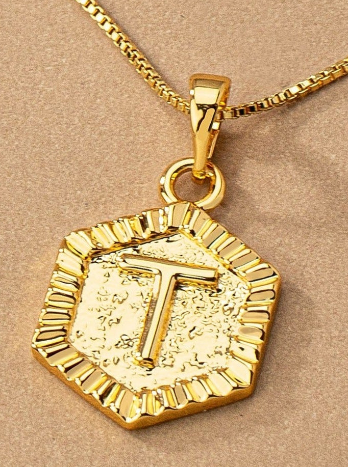 Gold Hexagon Initial Charm