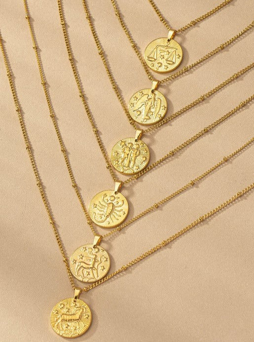 Round Zodiac Sign Pendant Charm