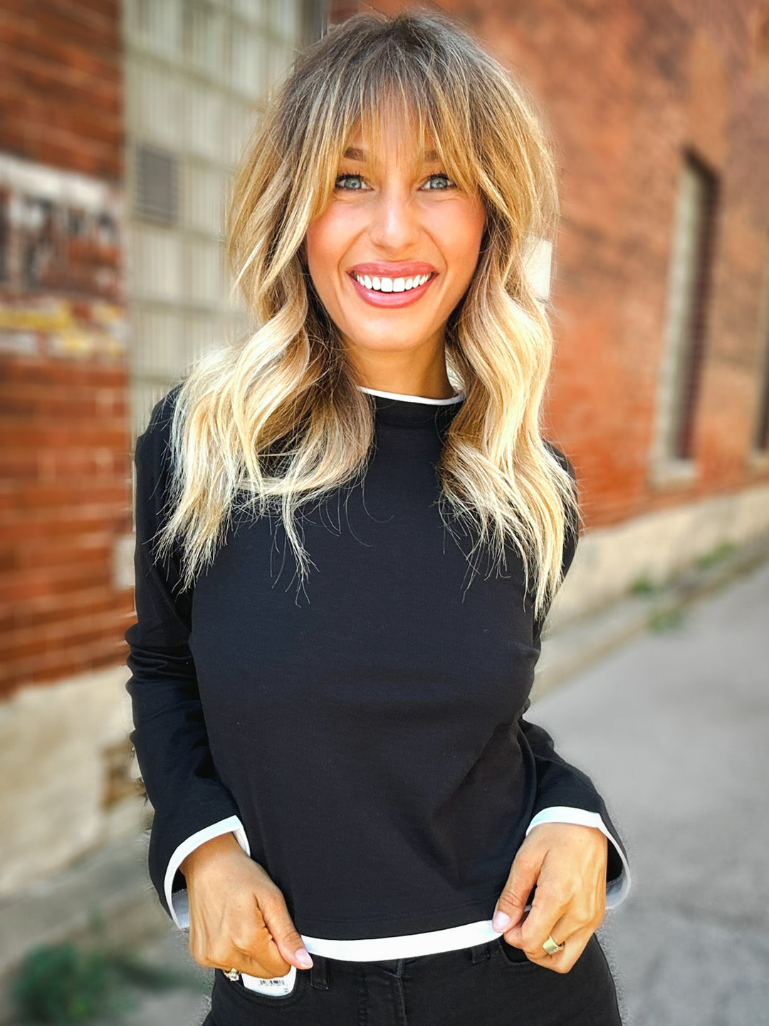 Good American The Long Sleeve Layered Tee