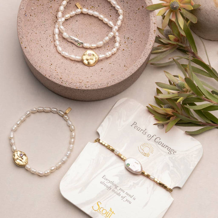 Scout Pearl Affirmation Bracelet - Courage/Gold