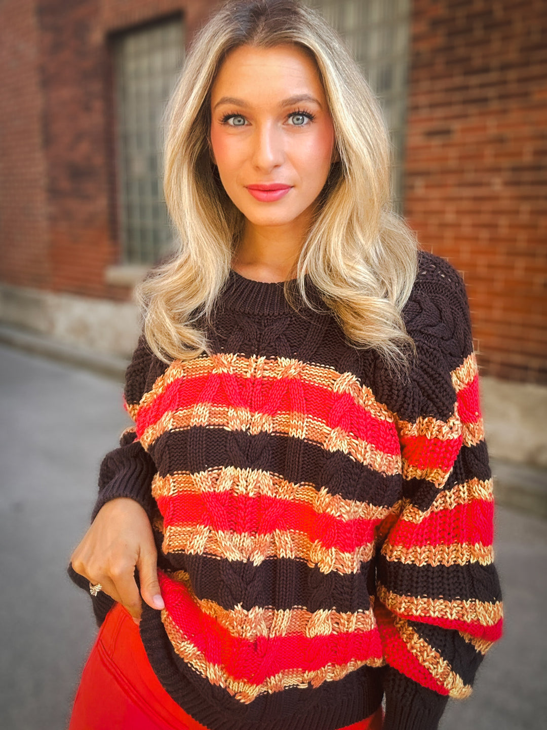 Free People Frankie Cable Stiped Sweater