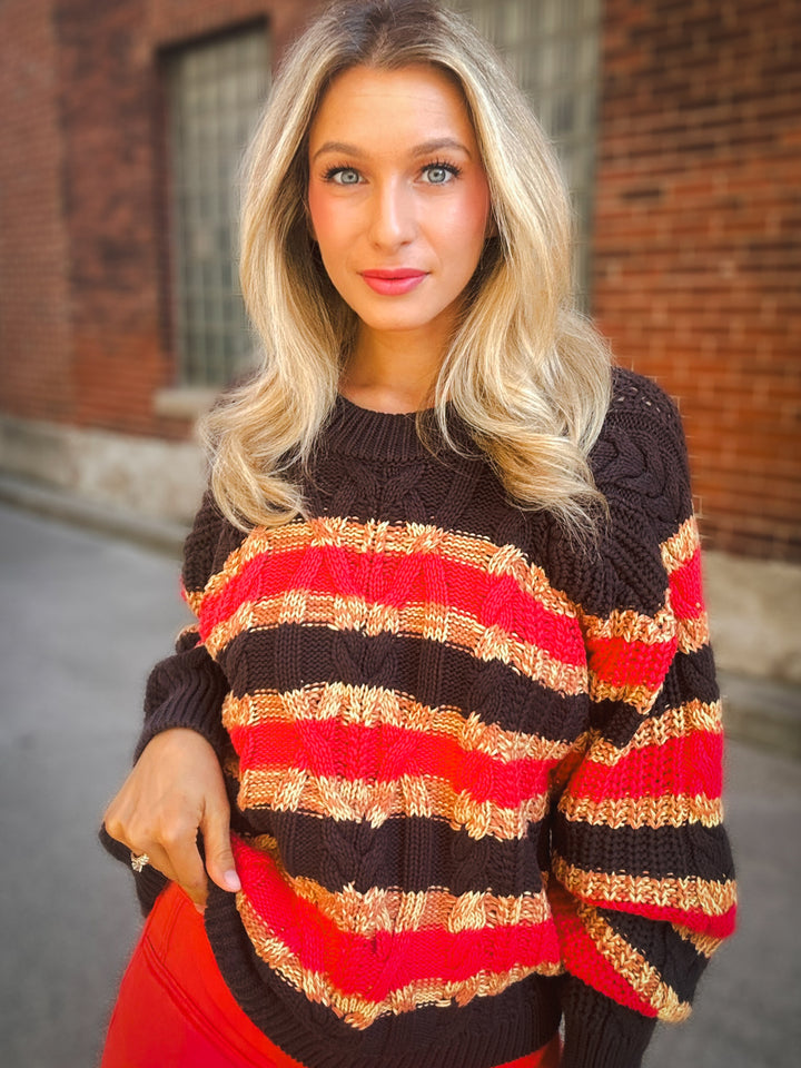 Free People Frankie Cable Stiped Sweater