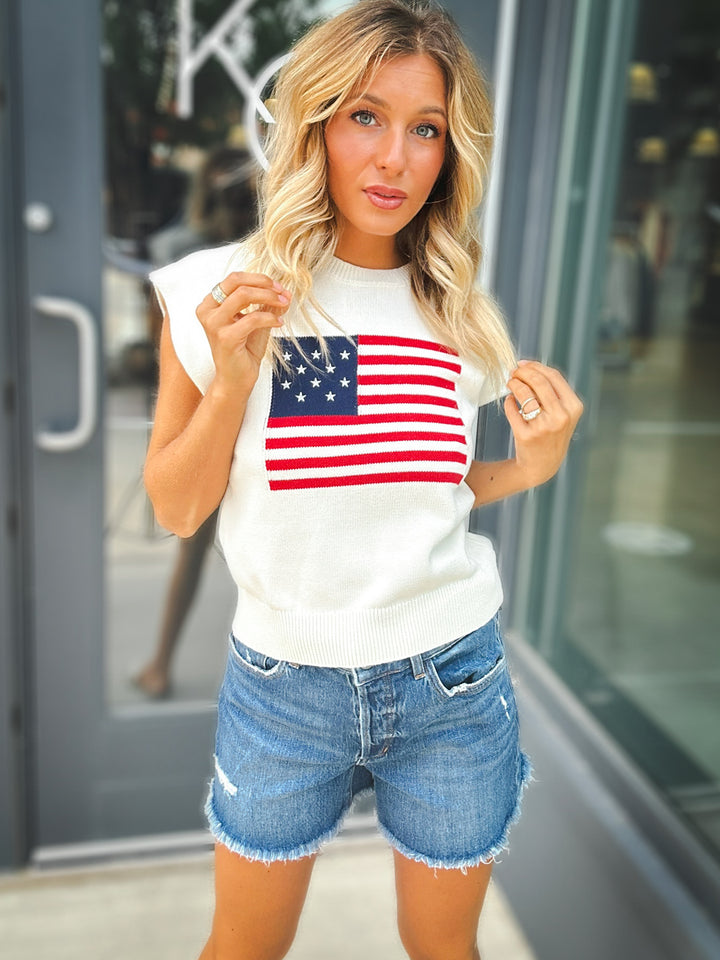 Sadie & Sage American Dream Flag Sleeveless Sweater