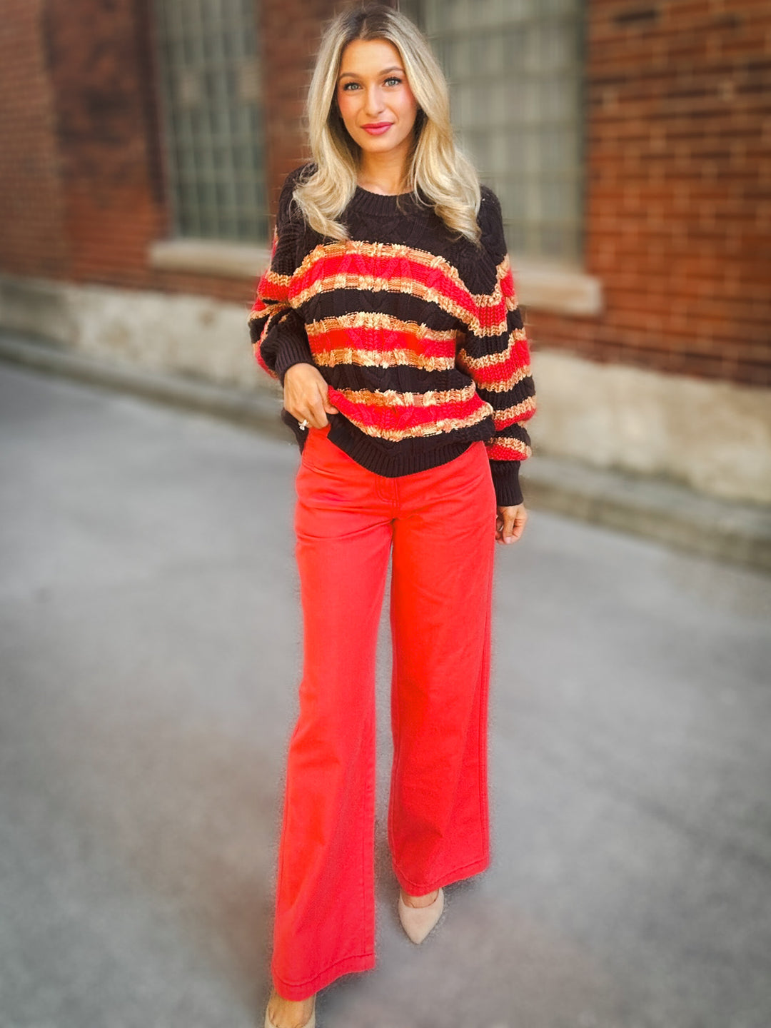 Free People Frankie Cable Stiped Sweater