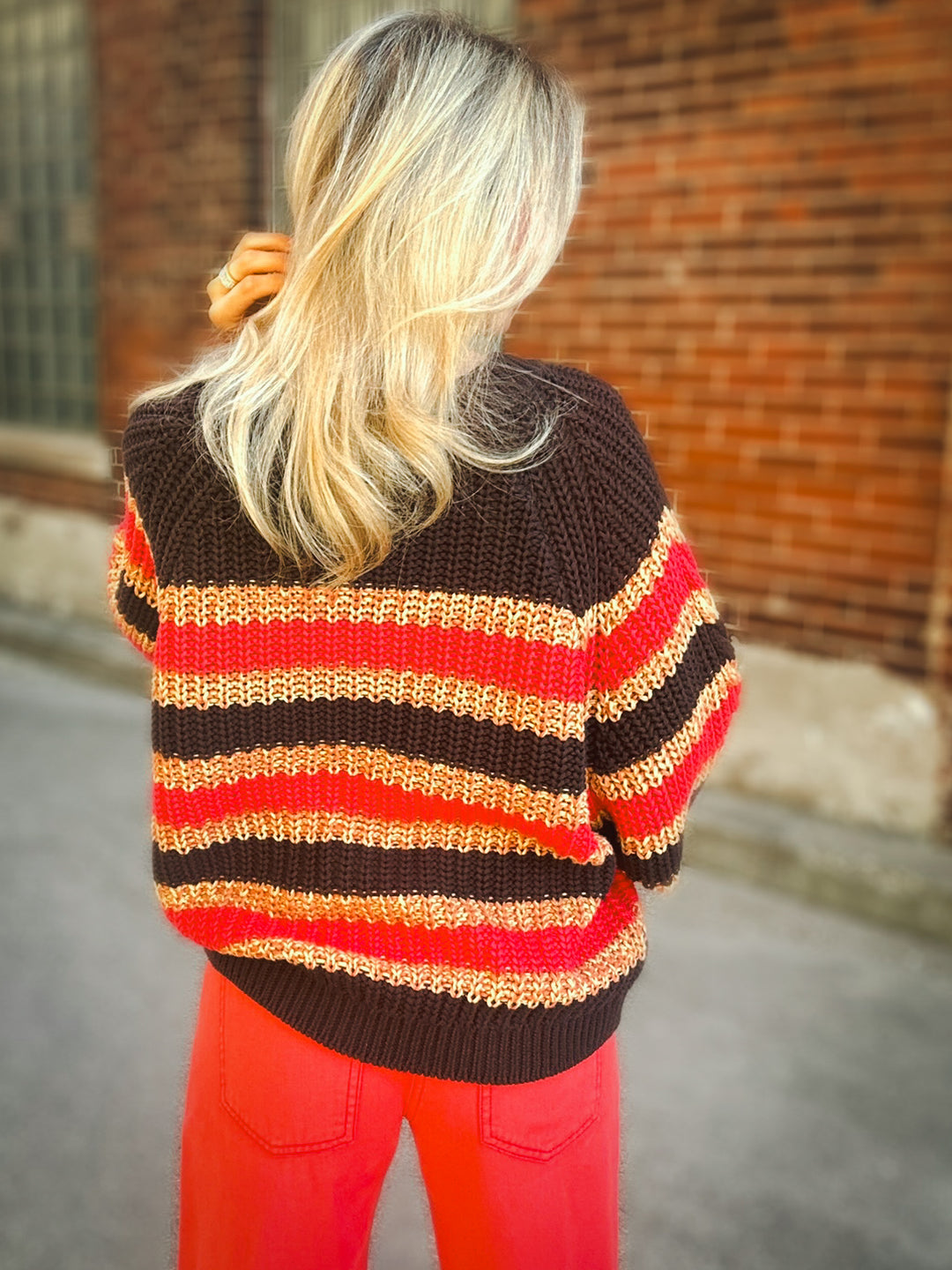 Free People Frankie Cable Stiped Sweater