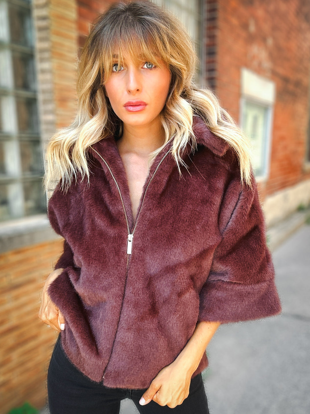 EsQualo Merlot Moment Faux Fur Jacket