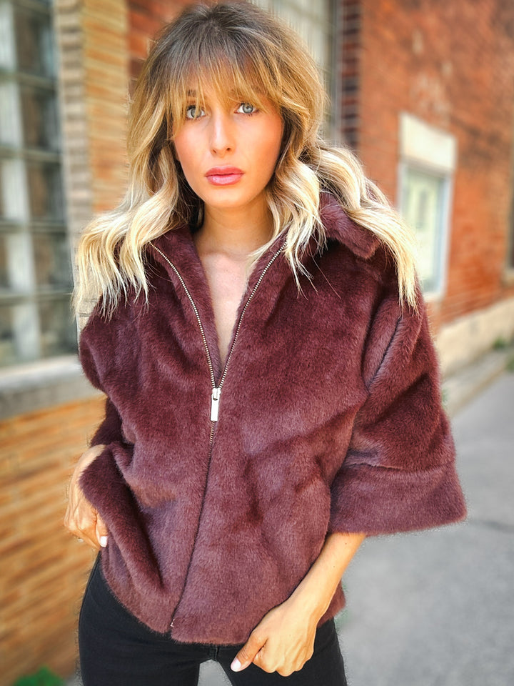 EsQualo Merlot Moment Faux Fur Jacket