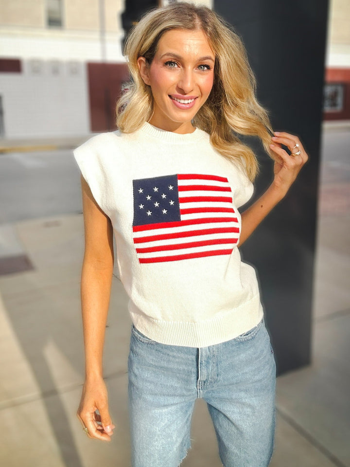 Sadie & Sage American Dream Flag Sleeveless Sweater