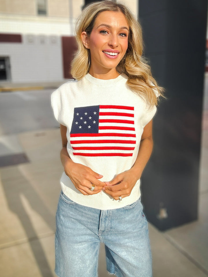 Sadie & Sage American Dream Flag Sleeveless Sweater