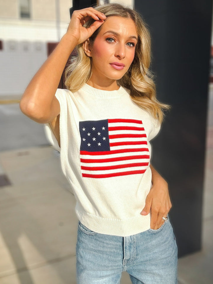 Sadie & Sage American Dream Flag Sleeveless Sweater
