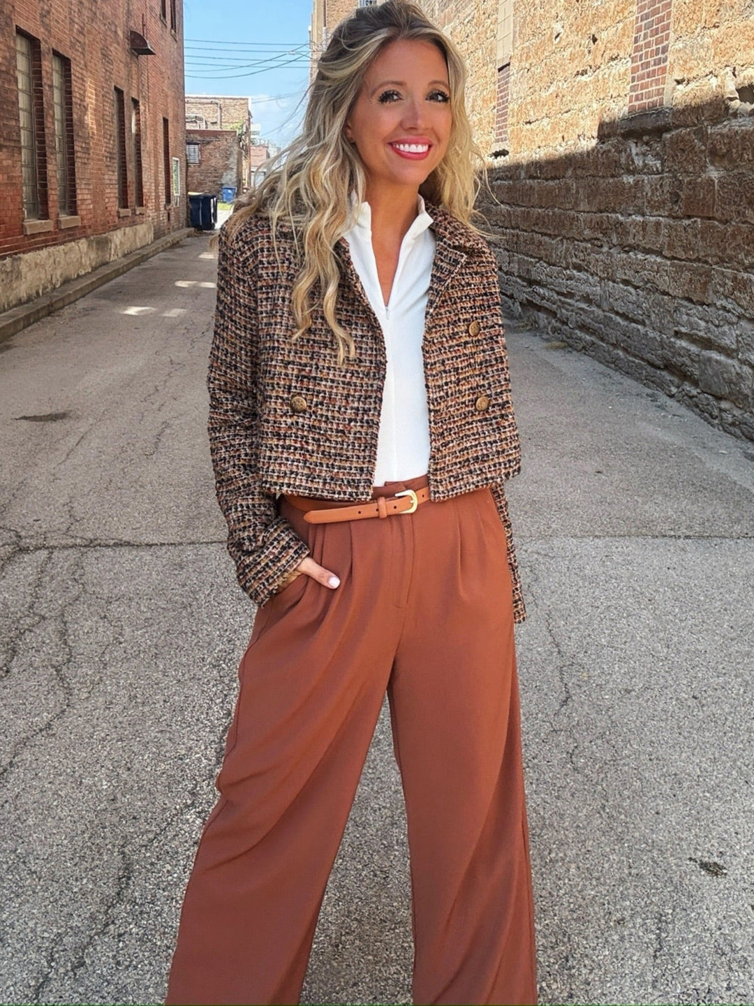 Sadie & Sage Midday Latte Pleated Pants