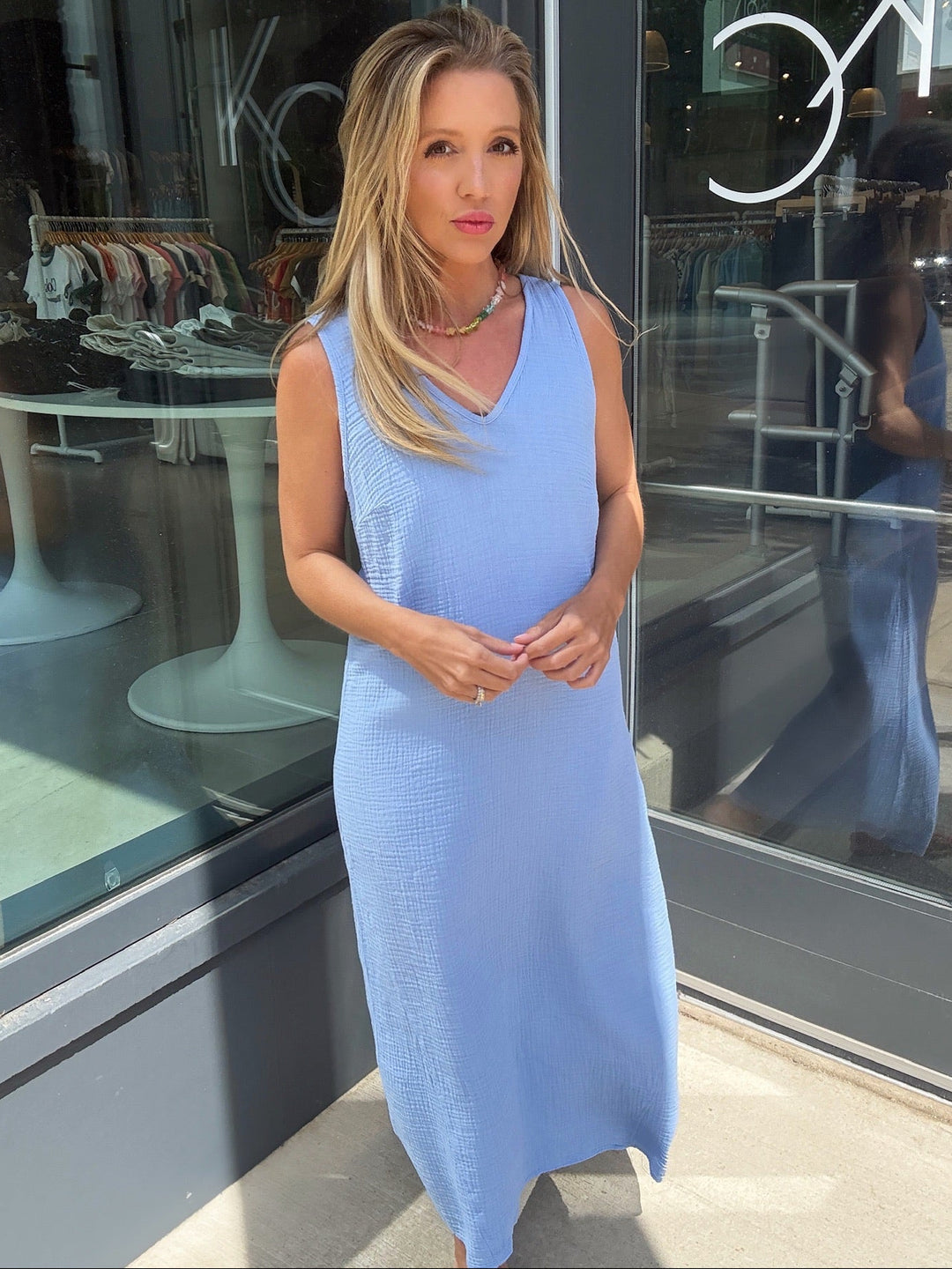 LA Made Wynn Gauze Maxi Dress L / Azure