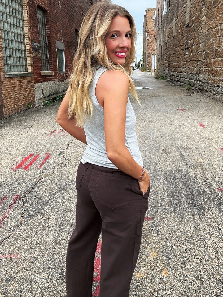 Paige Arellia Ankle Barrel Leg in Rich Chocolate