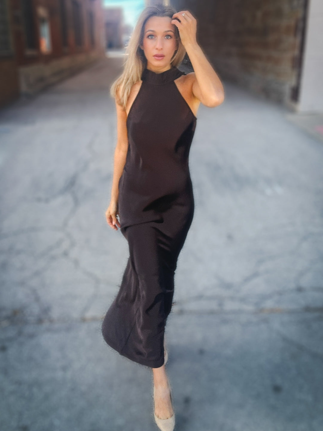 Steve Madden Women's Lara Satin Maxi Dress - Dark Espresso Steve Madden Women's Lara Satin Maxi Dress - Dark Espresso