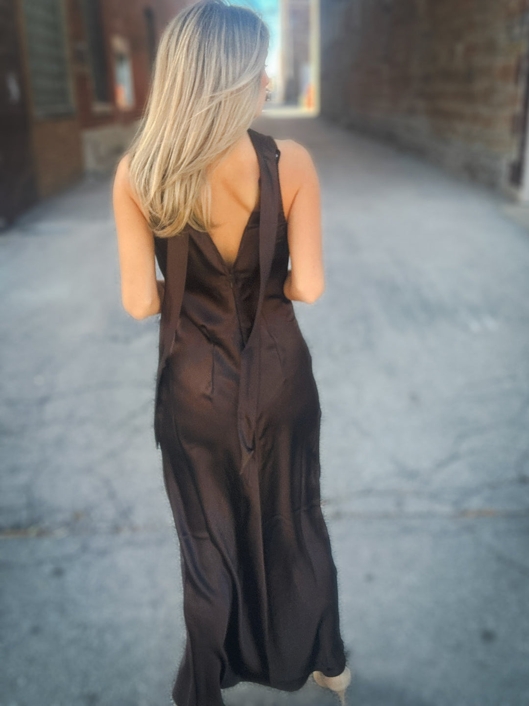 Steve Madden Women's Lara Satin Maxi Dress - Dark Espresso - Size XS Steve Madden Women's Lara Satin Maxi Dress - Dark Espresso - Size XS