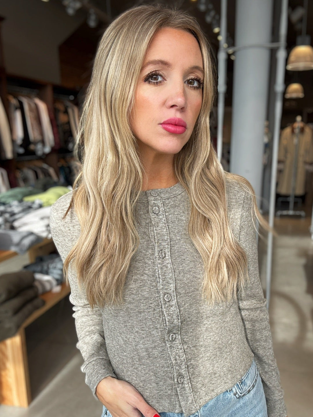 Sage The Label The Lodge Button Front Knit Top