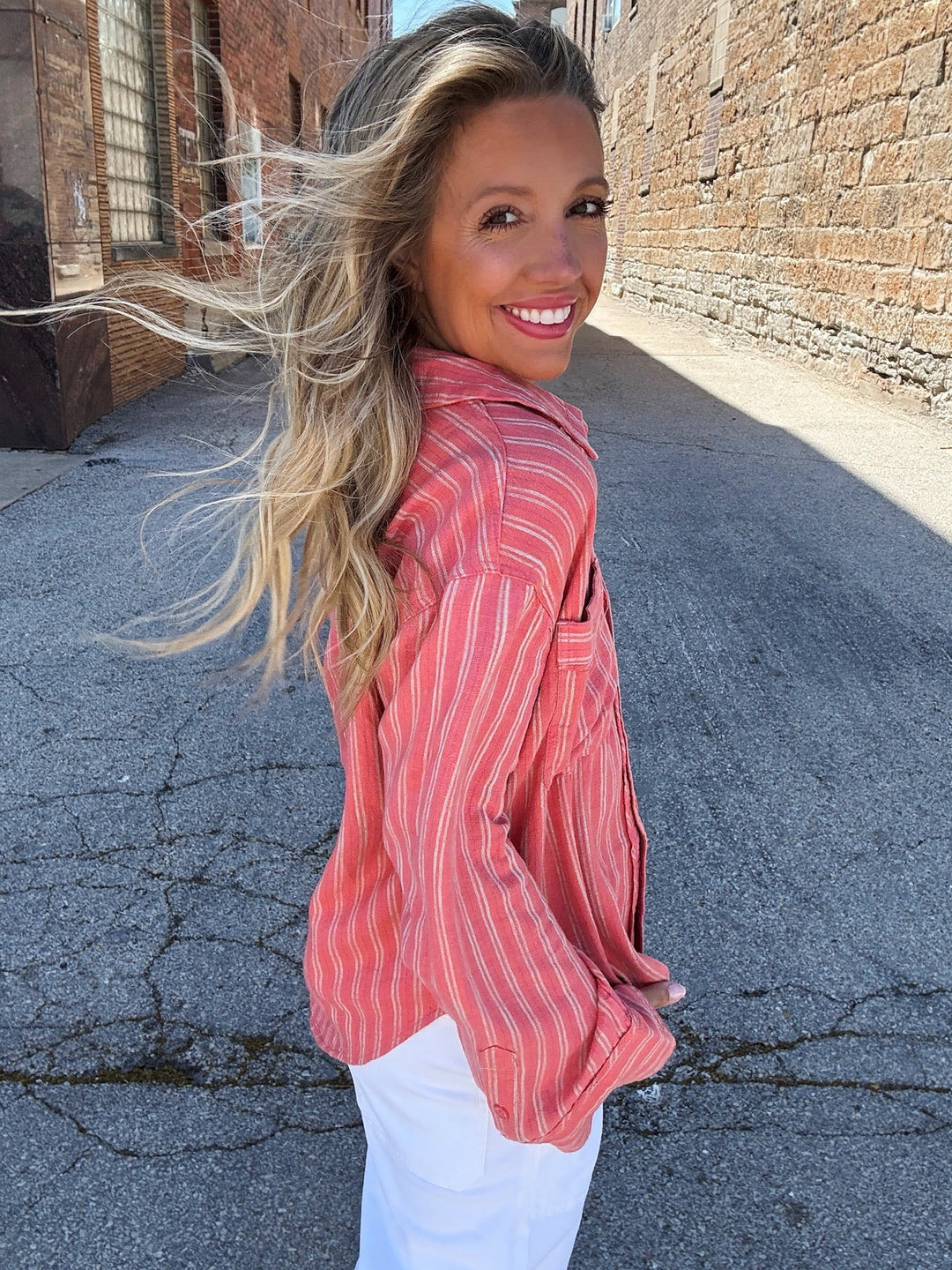 Free People Striped Linen Laurel Top