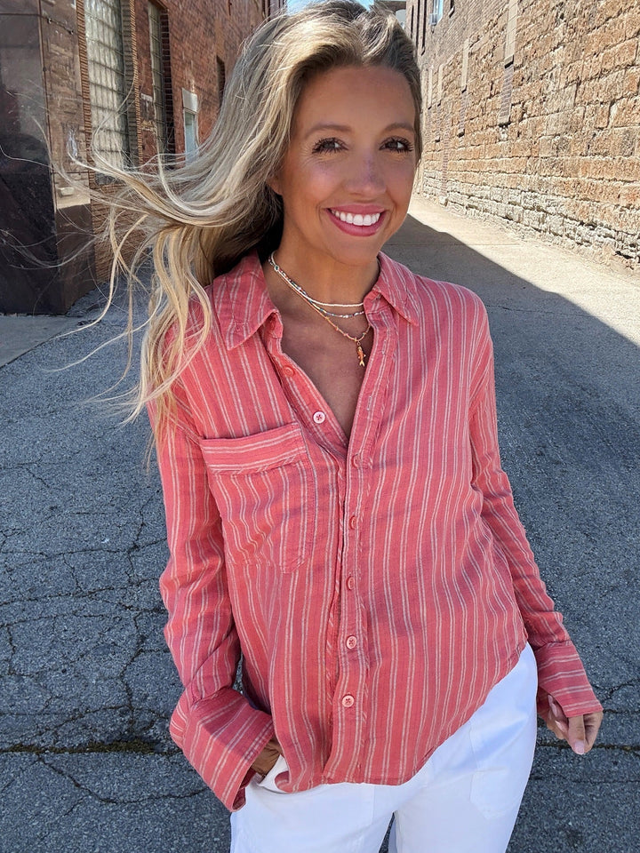 Free People Striped Linen Laurel Top