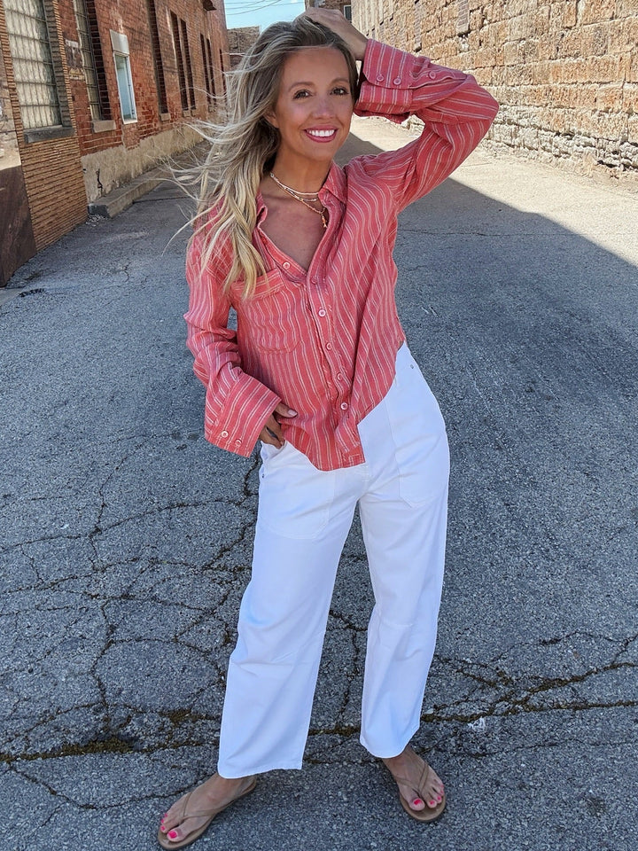 Free People Striped Linen Laurel Top