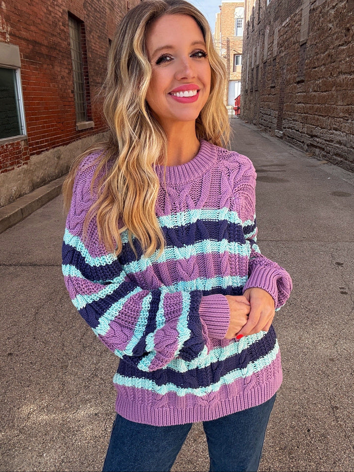 Free People Frankie Cable Striped Sweater