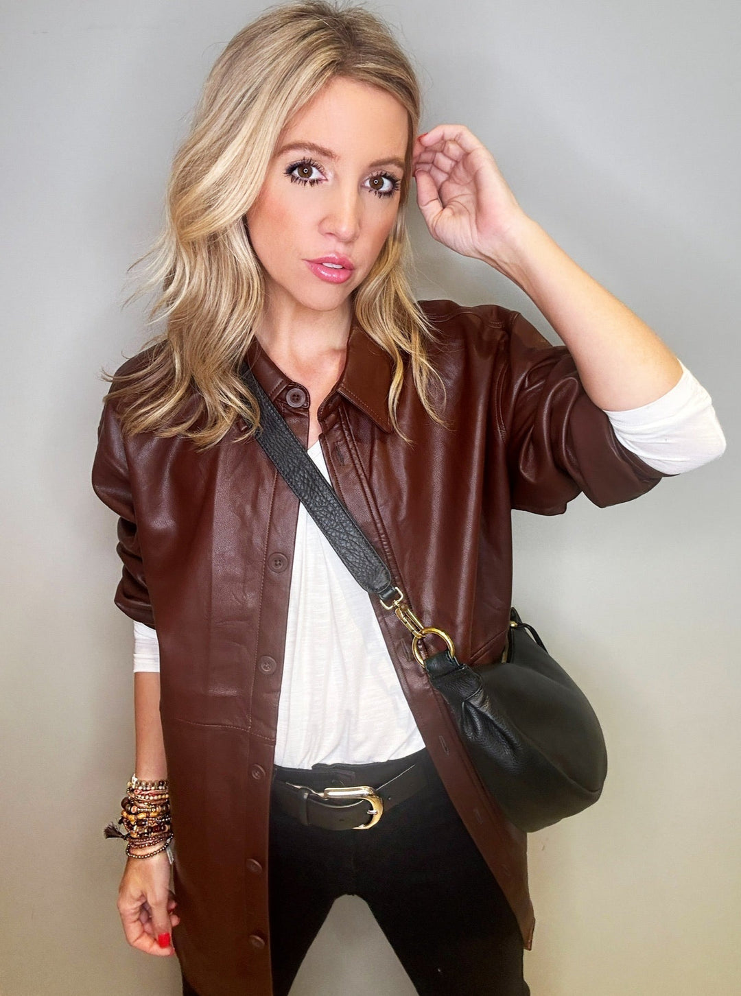 Dex Black Tape Cool Energy Faux Leather Shacket