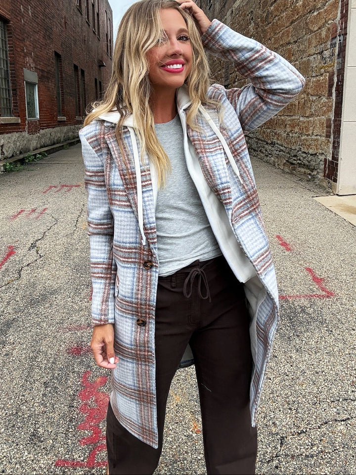 Tribal Mad for Plaid Car Coat with Removable Hood