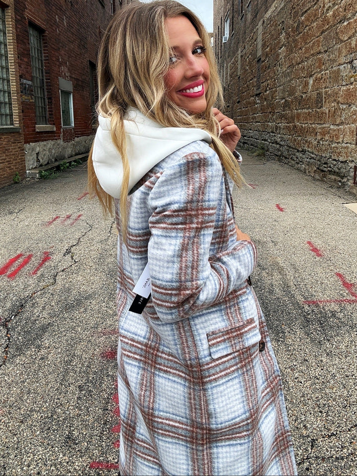Tribal Mad for Plaid Car Coat with Removable Hood