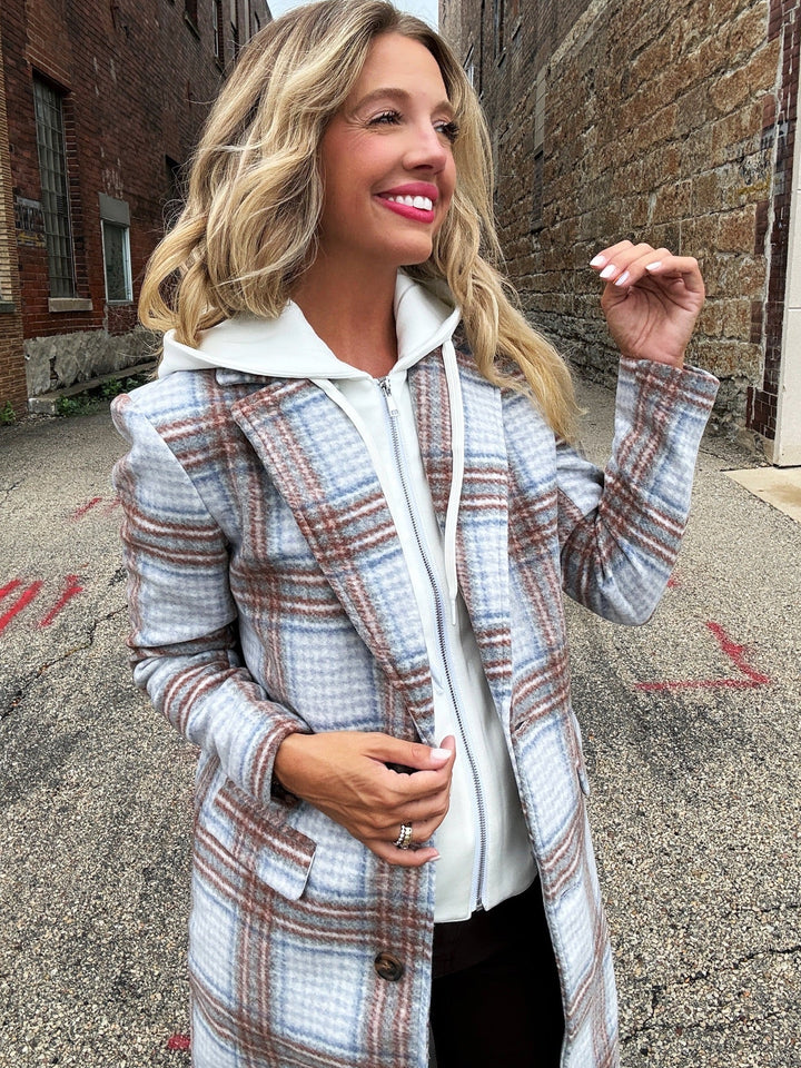 Tribal Mad for Plaid Car Coat with Removable Hood