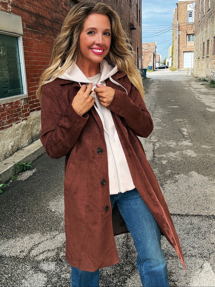 Tribal Fall Favorite Trench Coat with Removable Hood
