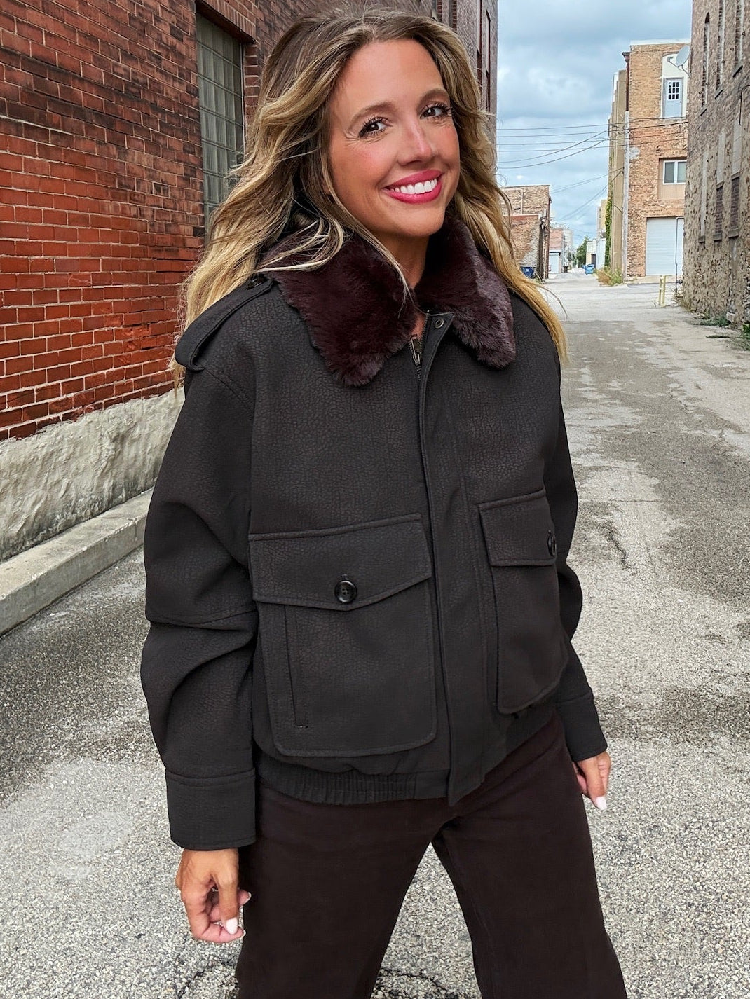 Good American The Faux Leather Bomber