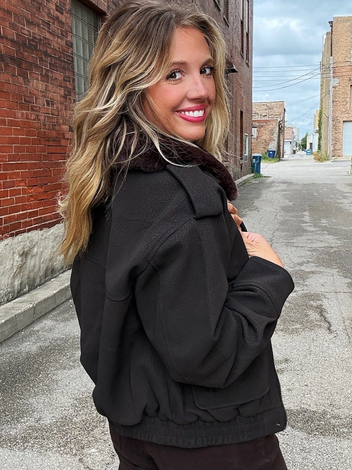 Good American The Faux Leather Bomber