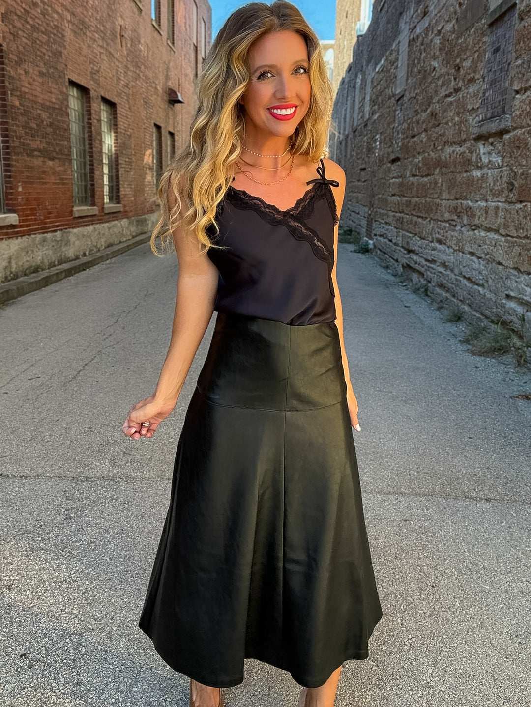 Karen Kane Sleek Advantage Faux Leather Midi Skirt