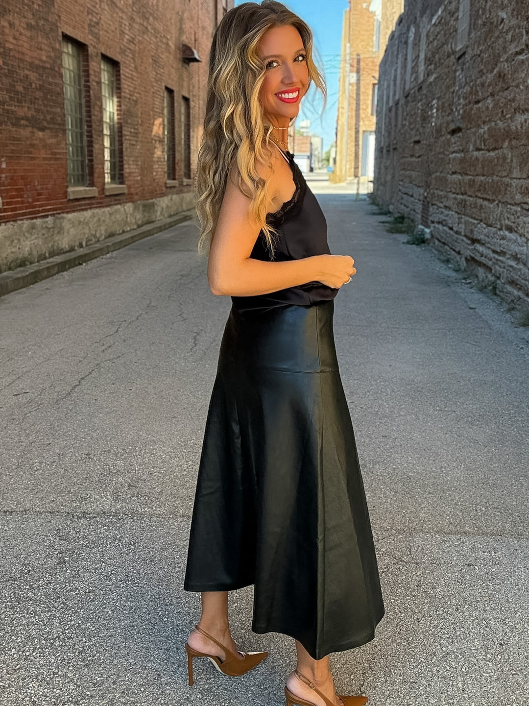 Karen Kane Sleek Advantage Faux Leather Midi Skirt