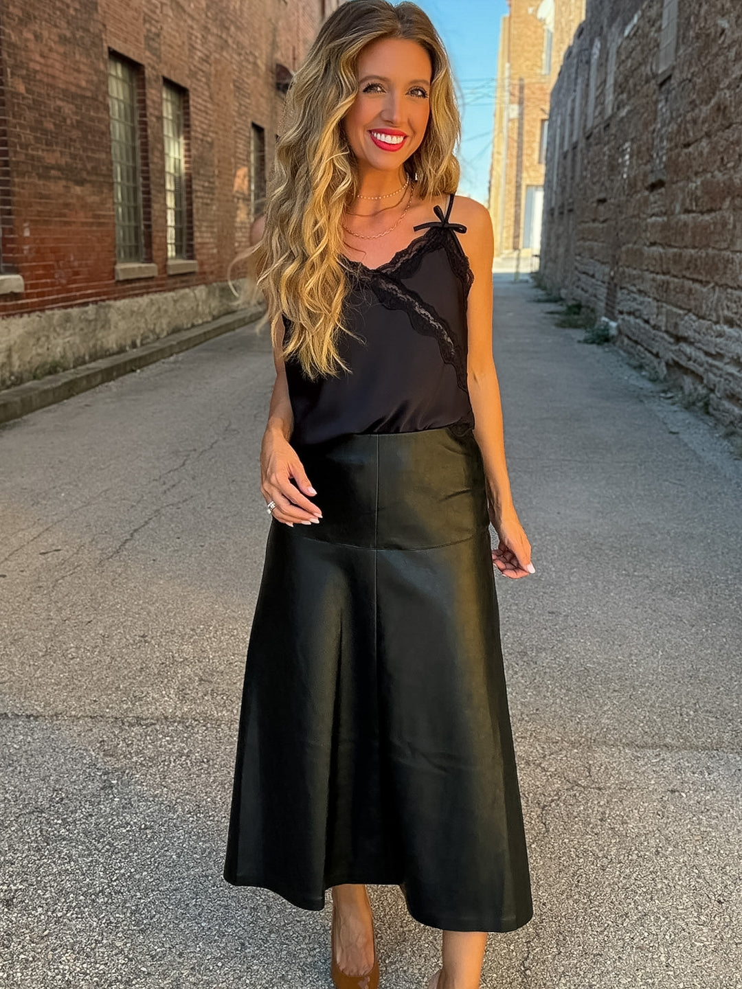 Karen Kane Sleek Advantage Faux Leather Midi Skirt