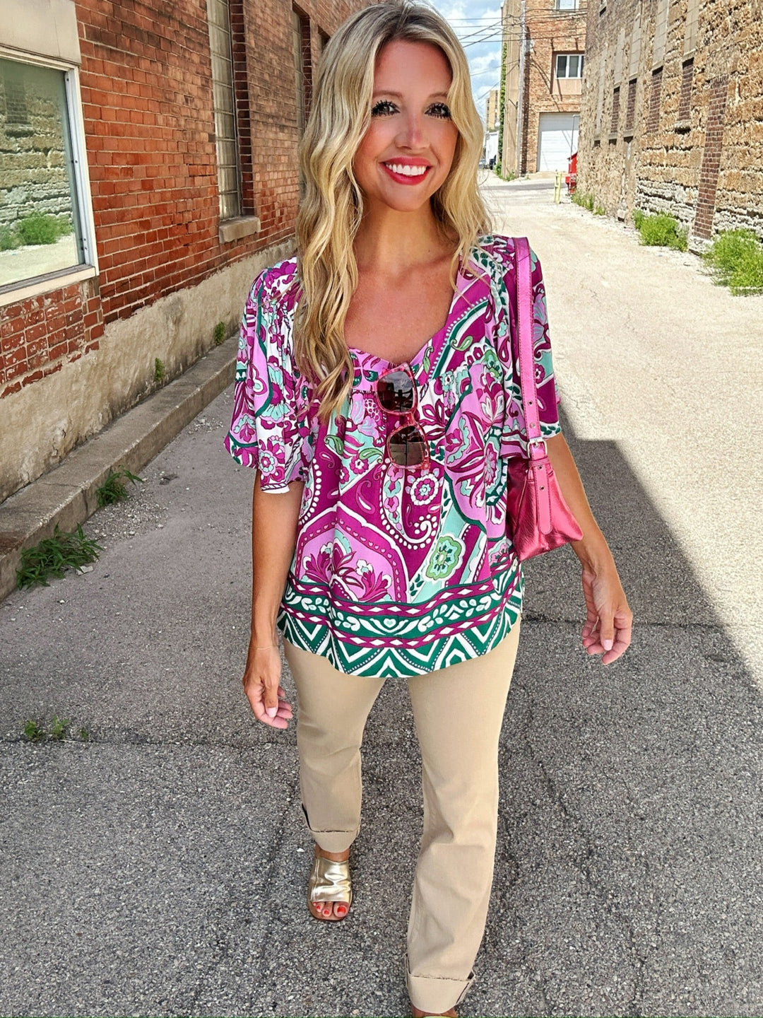 Karen Kane Print & Flare Blouse