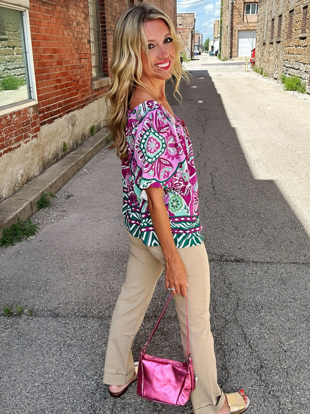 Karen Kane Print & Flare Blouse