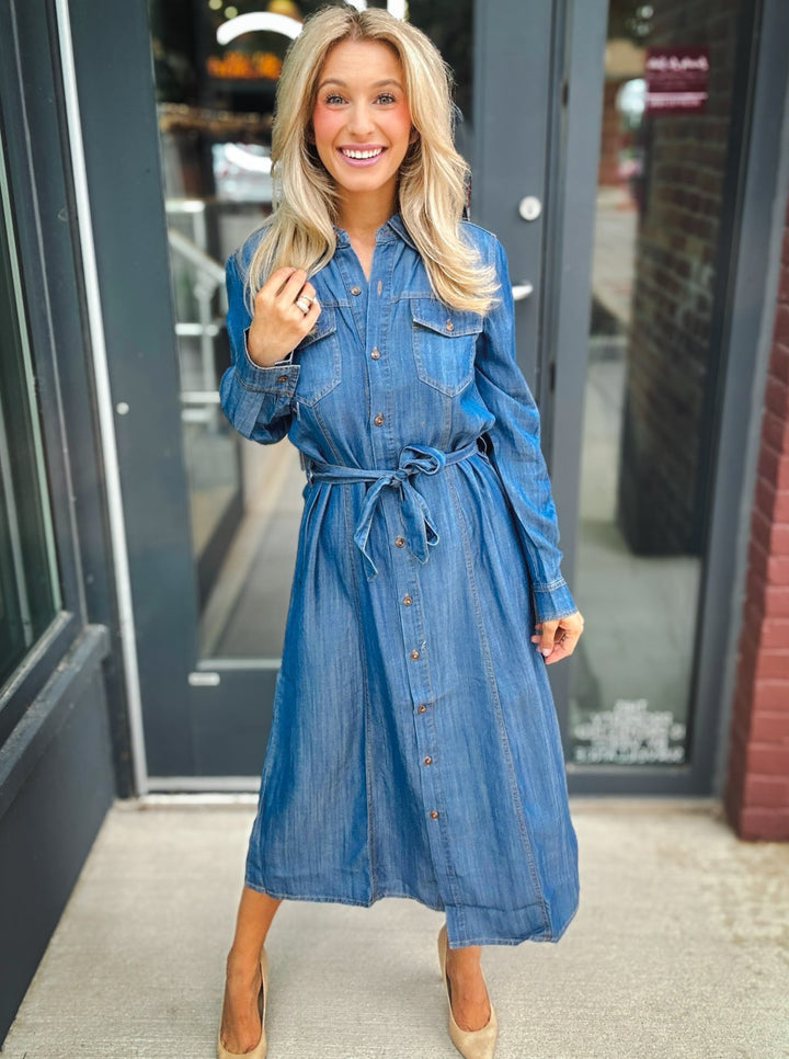 double denim fancy dress Julia Plus Size Denim Dress 1224upto50dress Size:One Size (Fits From Bust 28” - Bust 38”) Womens Zip Back Denim