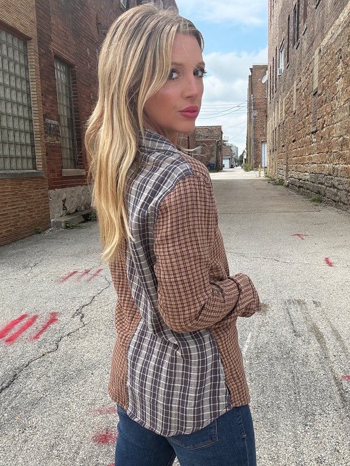 Free People Benny Slim Plaid Button Down