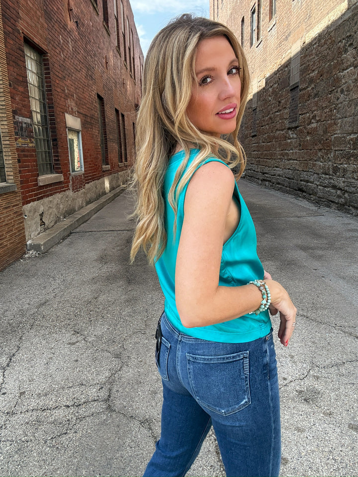 LA Made Lila Satin V-Neck Tank