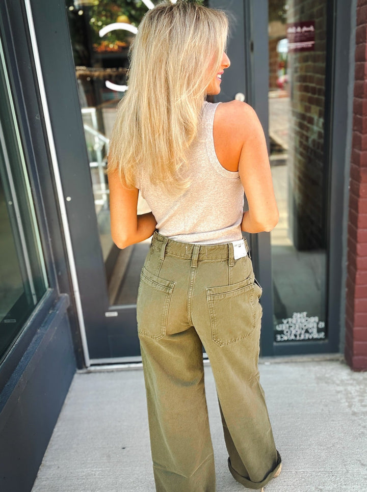 Free People Palmer Cuffed Jean in Army