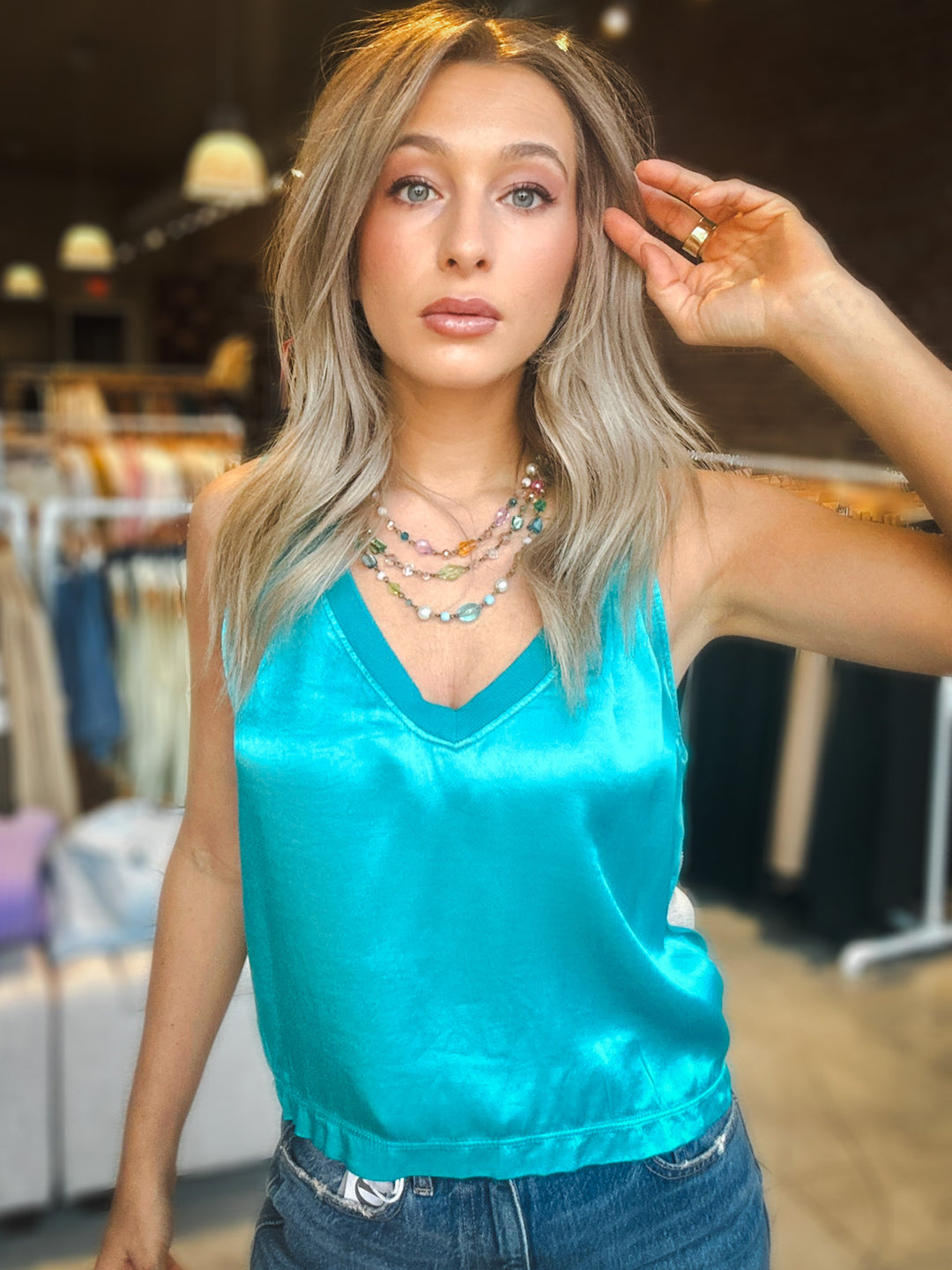 LA Made Lila Satin V-Neck Tank