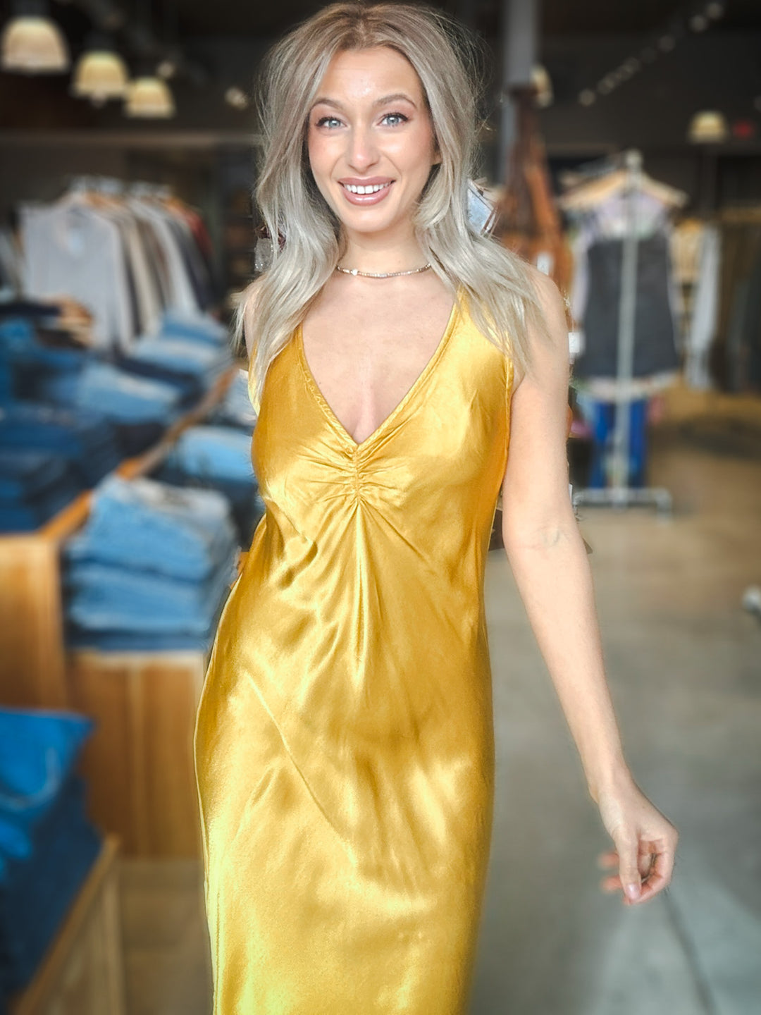 LA Made Socal V-Neck Front Shirring Dress