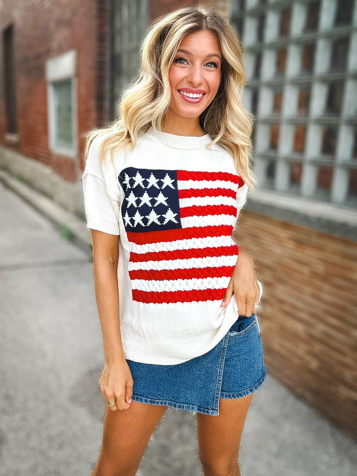 Stars, Stripes & Style Crew Neck Sweater