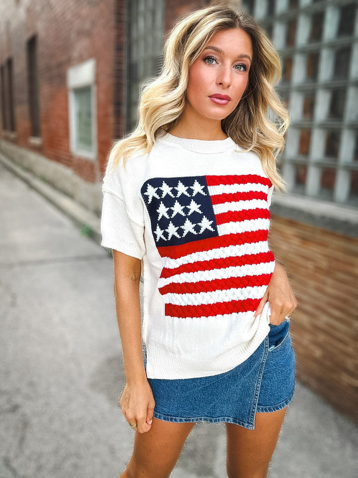 Stars, Stripes & Style Crew Neck Sweater