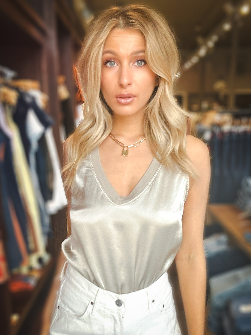 LA Made Lila Satin V-Neck Tank
